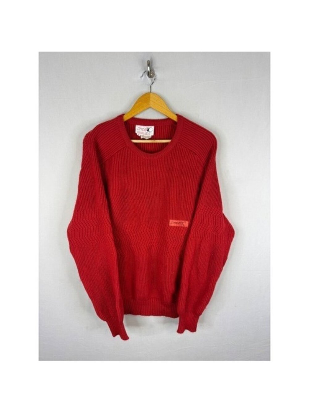 Vintage Spyder Red 100% Wool Heavy Knit Crewneck Sweater Mens Large